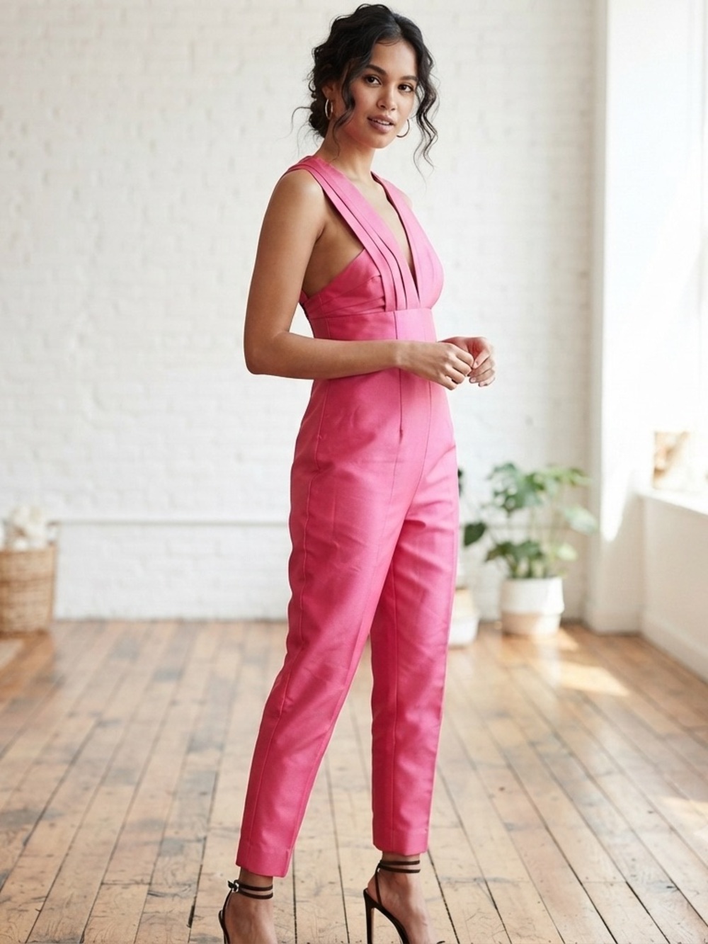 ASOS Pink V-Neck Tailored Jumpsuit